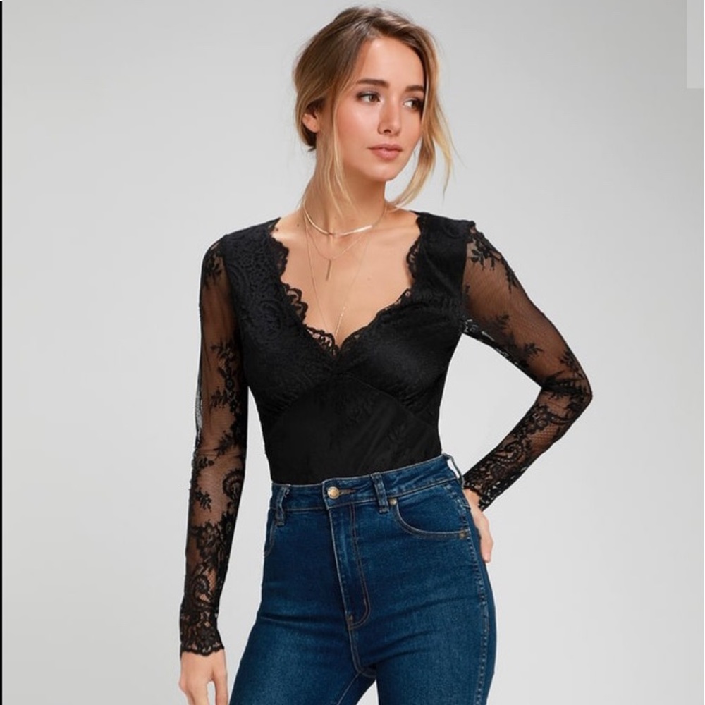 LuLu’s Lace Black Long Sleeve Bodysuit